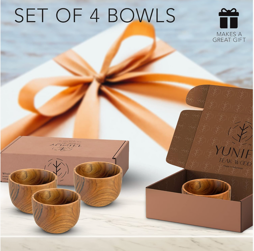 Solid Teak Wood Rice Bowl– Handcrafted Eco-Friendly Durable- set of 4
