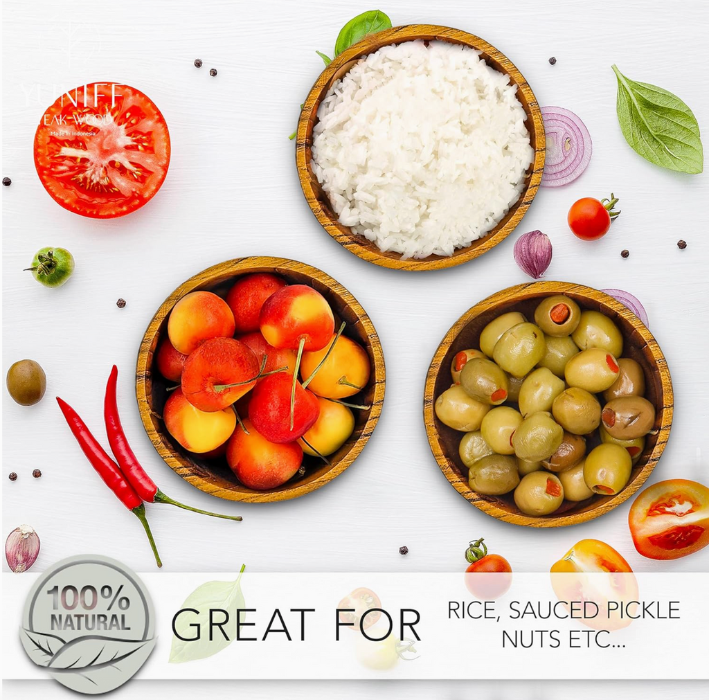 Solid Teak Wood Rice Bowl– Handcrafted Eco-Friendly Durable- set of 4