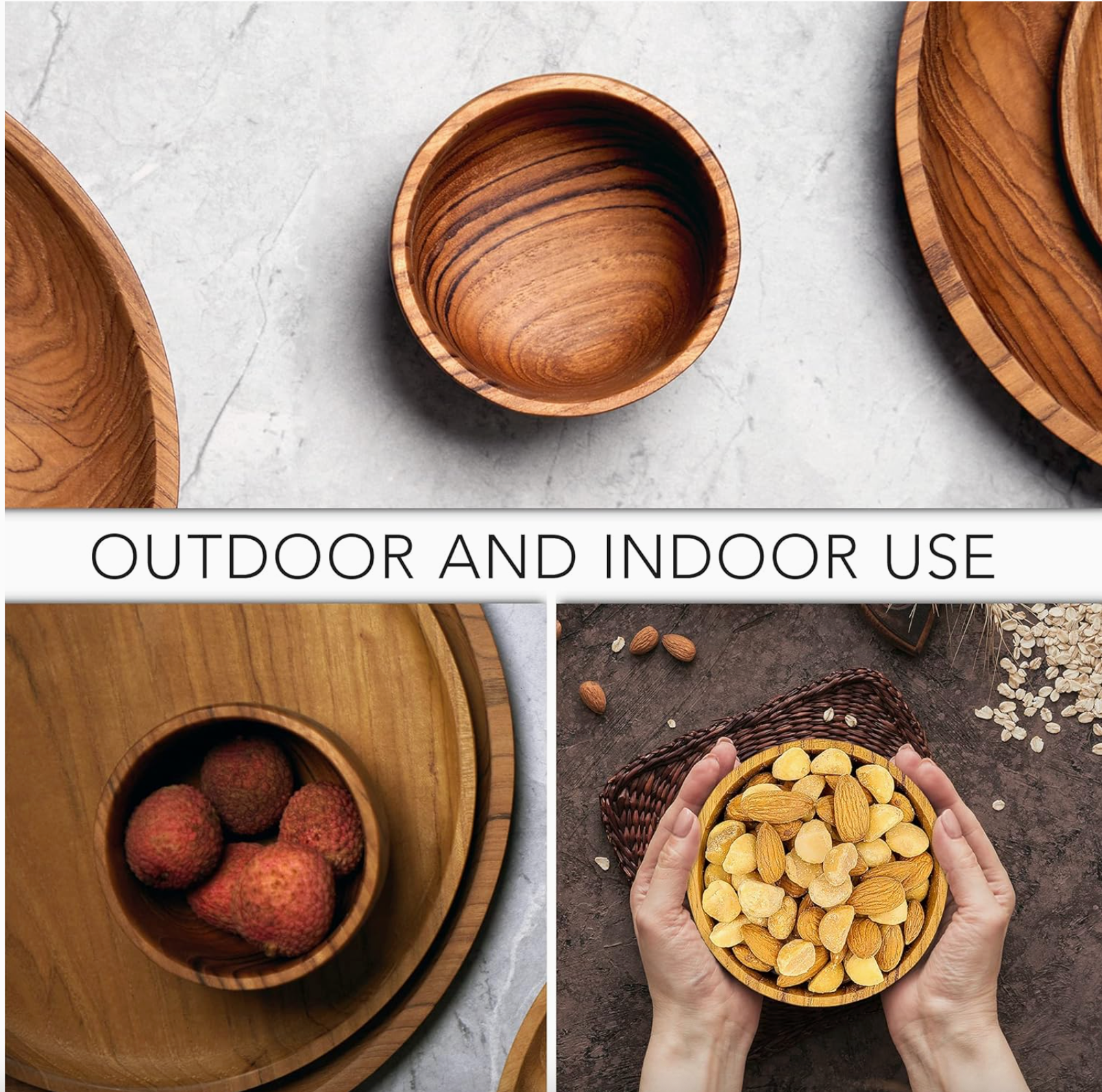 Solid Teak Wood Rice Bowl– Handcrafted Eco-Friendly Durable- set of 4