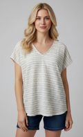 Stripe Knit Top- Cream/Lt Blue