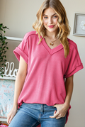 SOLID URBAN RIBBED TOP-  Bright Pink